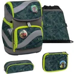 Belmil Schulranzen Smarty Green Splash 405-51/AG/S, Für Jungen, Grau / Grün, 5-teiliges Set