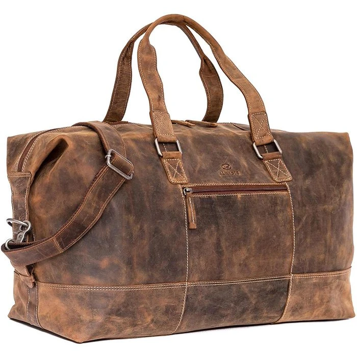 Almadih Reisetasche Yuri, Echt Leder, Braun Vintage, 31 Liter, 51cm, Größe S