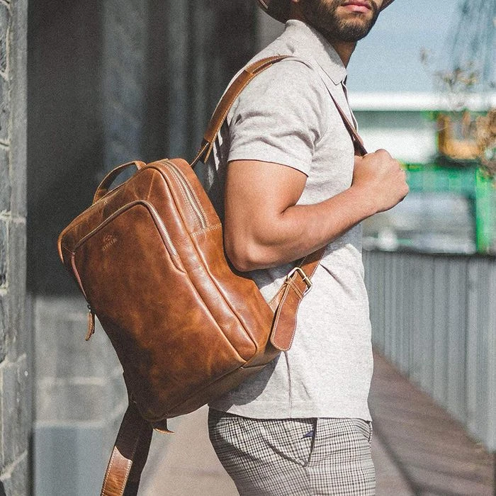 Almadih Rucksack Bene, Braun Havana, Laptopfach, Echt Leder, 7L, 35cm – Bild 7