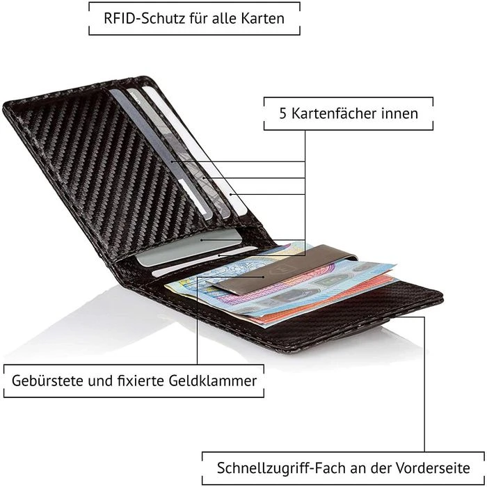 Kronenschein Geldbörse GKM-01C, Kunstleder, Carbon, Slim Wallet Herren RFID Schutz Kompaktes Münzfach – Bild 3