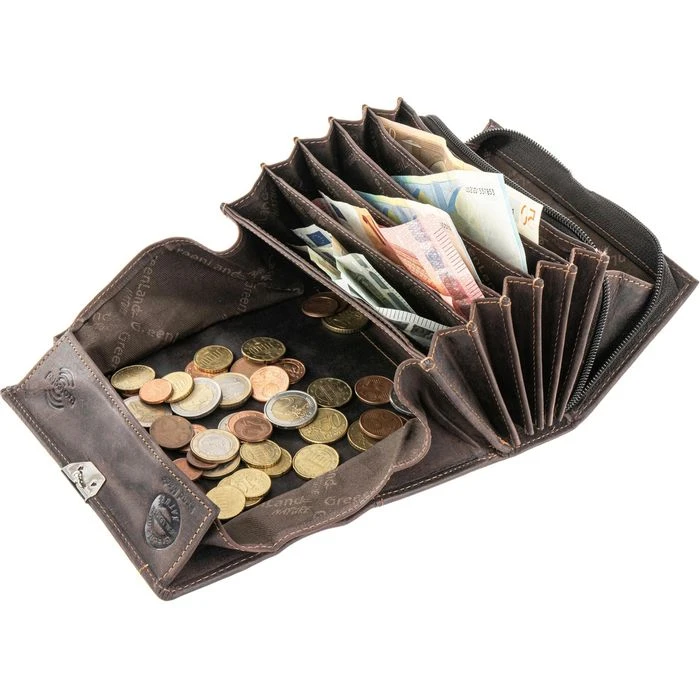 Greenland Kellnerbörse Westcoast 873, Dunkelbraun, Echt Büffelleder 17x11cm Stufenförmige Innenfächer – Bild 2