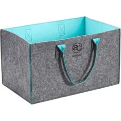 Achilles Einkaufskorb Filz-Korb, Faltbar, Grau / Mint, 40 X 25 X 23cm