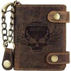 Greenburry Geldbörse Vintage 1796A-Skull-25, Echt Leder, Herren, MĂŒnzfach, Druckknopf, Braun