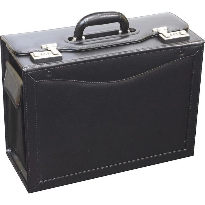 Alassio Pilotenkoffer Ancona 45042, Echtes Leder, Mit Laptopfach, Schwarz