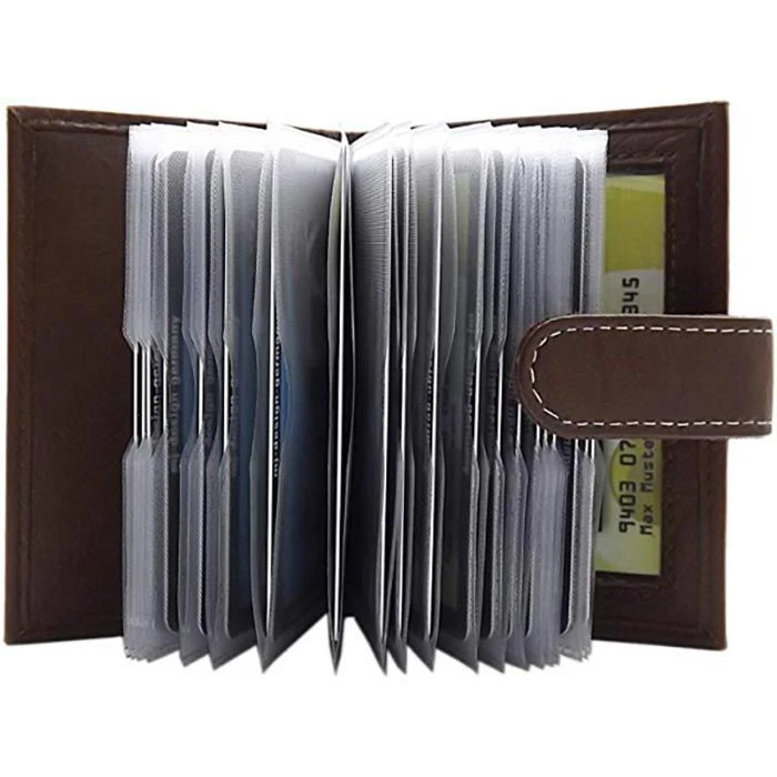 Myledershop Kreditkartenetui XXL 2202, Echt Leder, Weiße Kontrastnaht, Braun – Bild 3