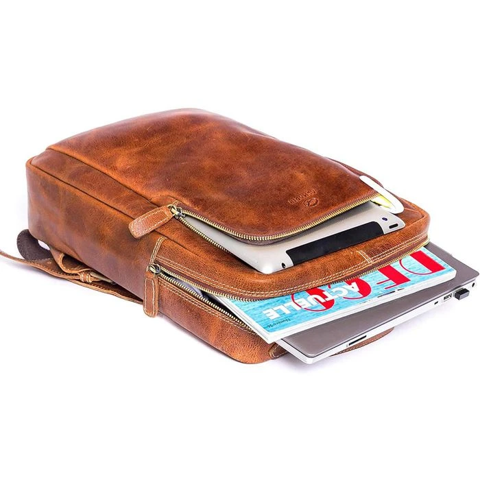 Almadih Rucksack Bene, Braun Havana, Laptopfach, Echt Leder, 7L, 35cm – Bild 4