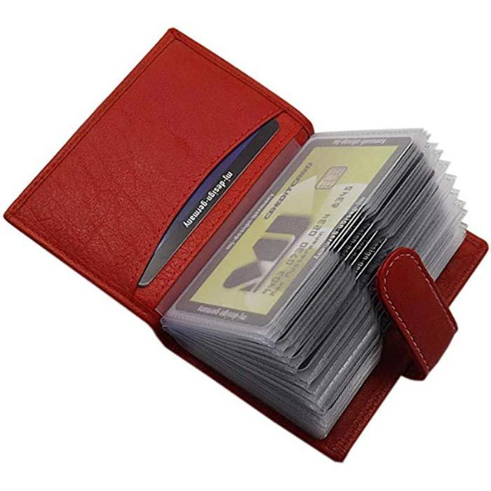 Myledershop Kreditkartenetui XXL 2127, Echt Leder, Weiße Kontrastnaht, Rot – Bild 2