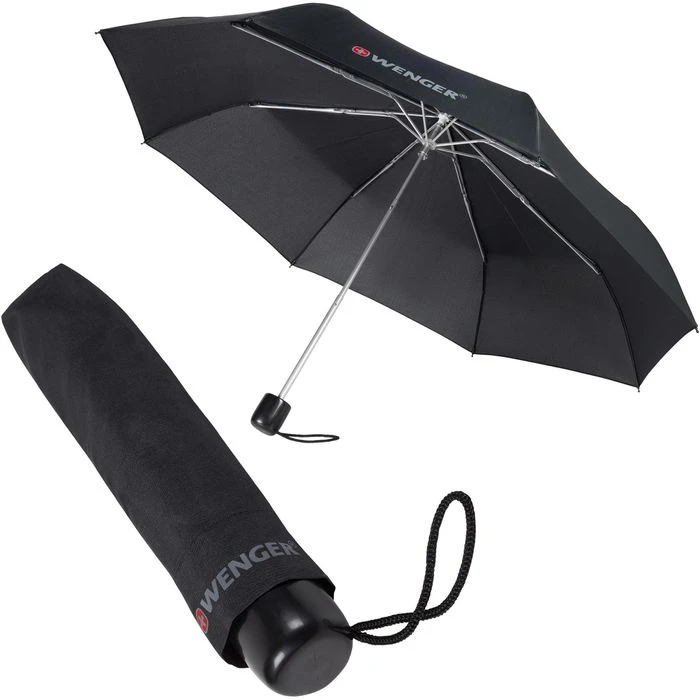 Wenger Regenschirm 611887, Taschenschirm, Schwarz, Manuell, Länge Geschlossen 25cm