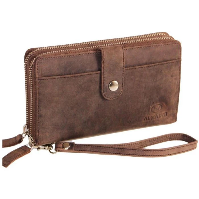 Almadih Geldbörse Giana, Echt Leder, Damen RFID Schutz Münzfach Reißverschluss Braun