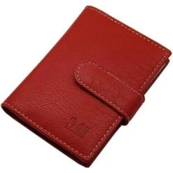 Myledershop Kreditkartenetui XXL 2127, Echt Leder, Weiße Kontrastnaht, Rot