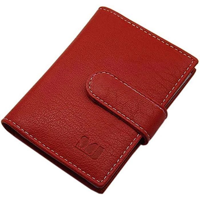 Myledershop Kreditkartenetui XXL 2127, Echt Leder, Weiße Kontrastnaht, Rot