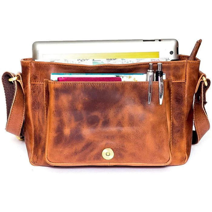 Almadih Umhängetasche Kim, Damen, Echt Leder, 25 X 19 X 9cm, Braun Deluxe – Bild 2