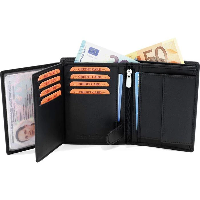 FaVolmer Geldbörse Phoenix 3, Echt Leder, Herren, Münzfach, Druckknopf, Schwarz – Bild 2