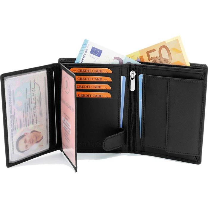 FaVolmer Geldbörse Phoenix 3, Echt Leder, Herren, Münzfach, Druckknopf, Schwarz – Bild 3