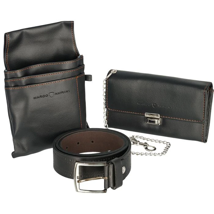 Marco-Amrini Kellnerbörse Set, Schwarz, Kunstleder, 18 X 11cm, Tasche, Kette, 110cm-Gürtel