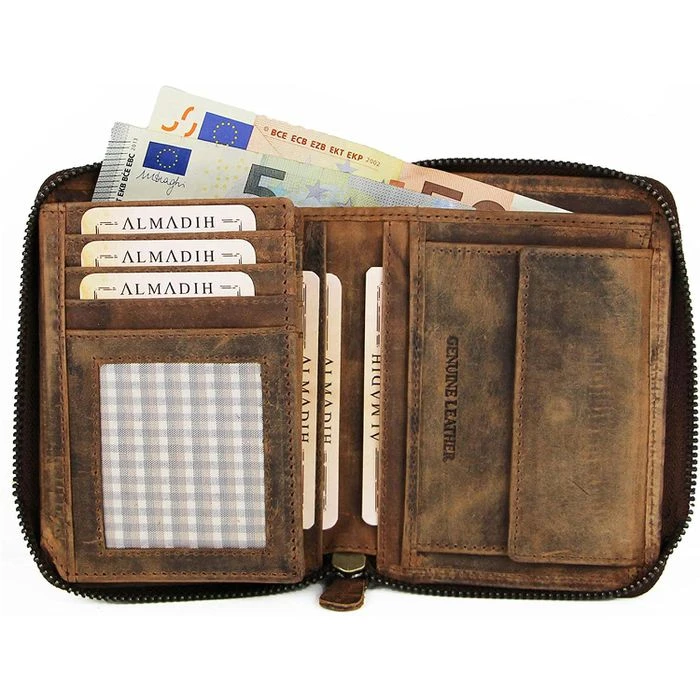 Almadih Geldbörse P2H-RV, Echt Leder, RFID Schutz, Münzfach, Druckknopf, Braun – Bild 3