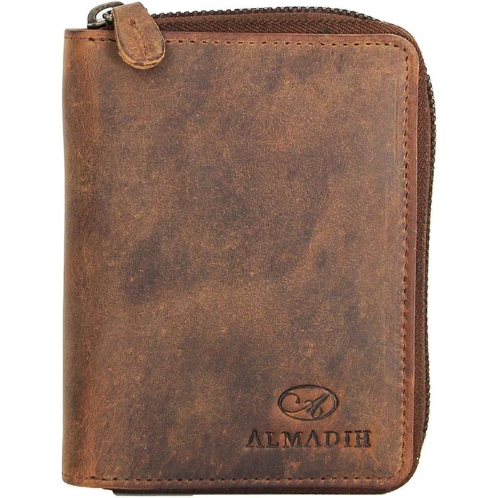 Almadih Geldbörse P2H-RV, Echt Leder, RFID Schutz, Münzfach, Druckknopf, Braun