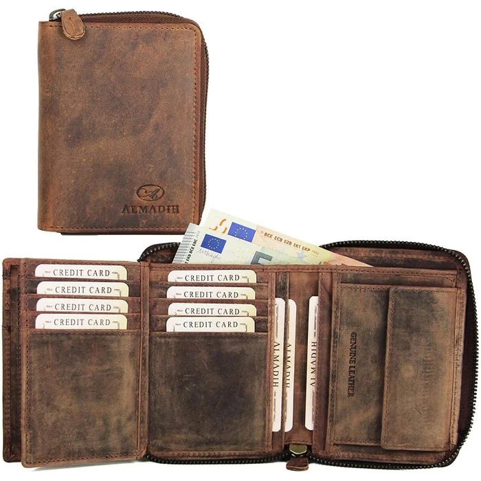 Almadih Geldbörse P2H-RV, Echt Leder, RFID Schutz, Münzfach, Druckknopf, Braun – Bild 2