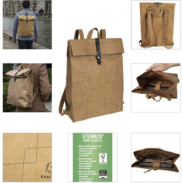 Exacompta Rucksack Eterneco 17640E, Roll-Top, Braun, Laptopfach, Papier, 17L, 43cm – Bild 6