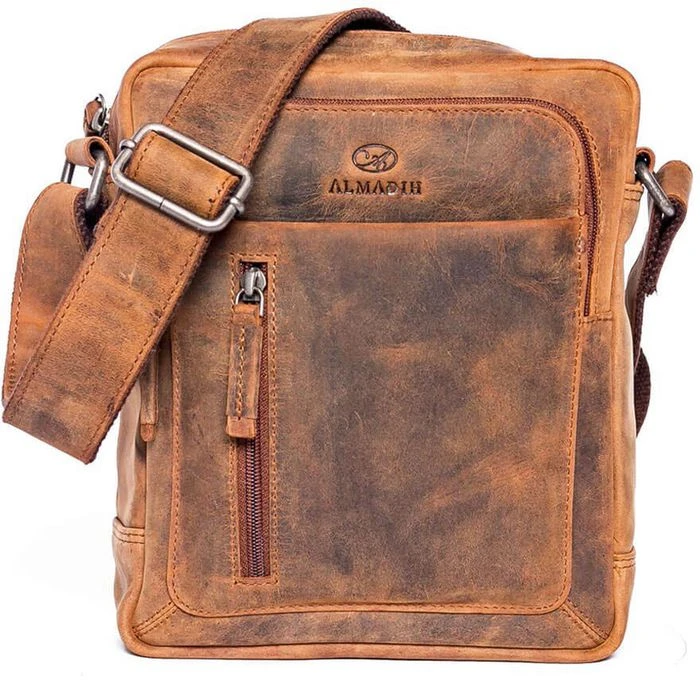 Almadih Umhängetasche Finn, Echt Leder, 21 X 24 X 7cm, Braun Vintage – Bild 3