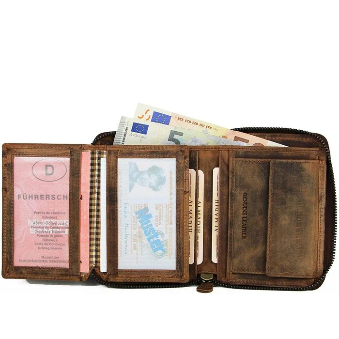 Almadih Geldbörse P2H-RV, Echt Leder, RFID Schutz, Münzfach, Druckknopf, Braun – Bild 4