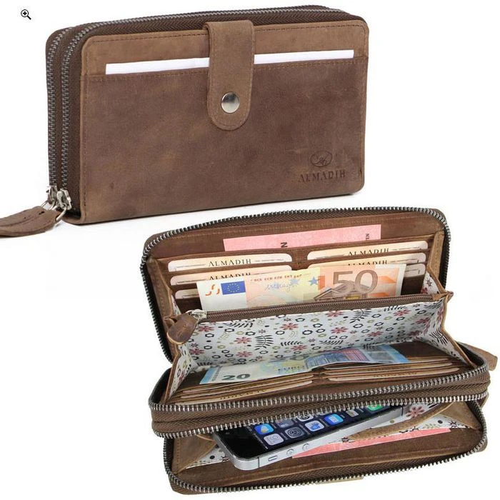Almadih Geldbörse Giana, Echt Leder, Damen RFID Schutz Münzfach Reißverschluss Braun – Bild 2