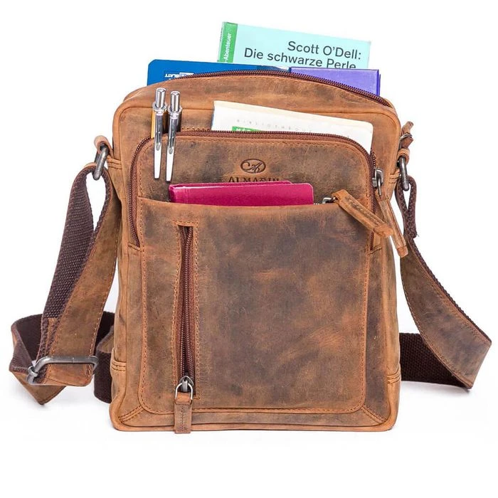 Almadih Umhängetasche Finn, Echt Leder, 21 X 24 X 7cm, Braun Vintage – Bild 2