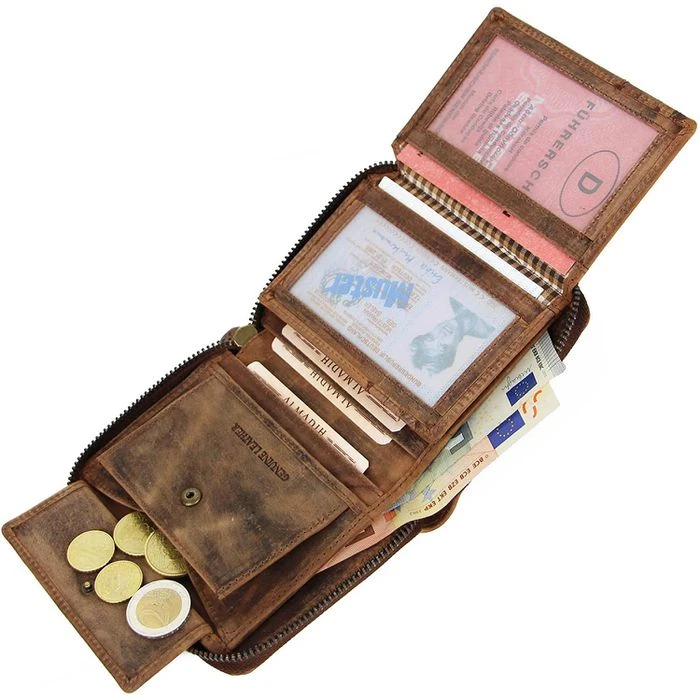 Almadih Geldbörse P2H-RV, Echt Leder, RFID Schutz, Münzfach, Druckknopf, Braun – Bild 6