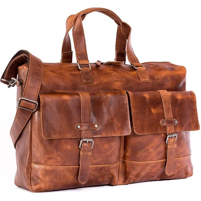 Almadih Reisetasche Kane, Echt Leder, Braun Deluxe, 19 Liter, 50cm, Größe S