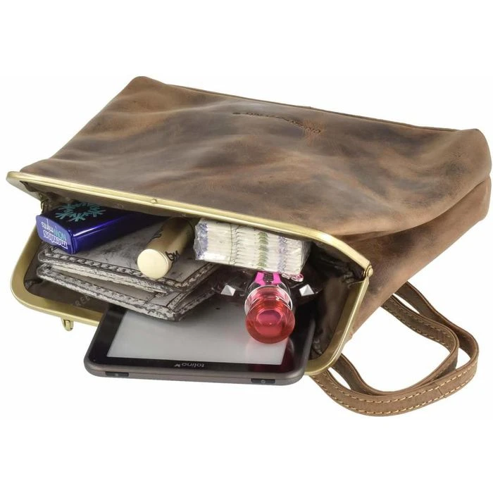 Greenburry Umhängetasche Vintage Clappy, 1713A-25, Echt Leder, 25 X 20 X 6cm, Antikbraun – Bild 2