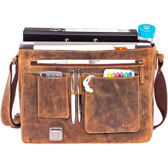 Almadih Umhängetasche Jon No.2, Echt Leder, 36 X 27 X 12cm, Braun Vintage – Bild 2