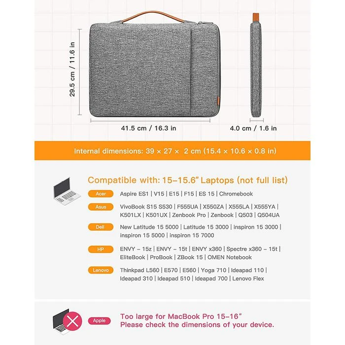 Inateck Laptophülle LB02006-15, Polyester, Grau, Bis 39,6 Cm / 15,6 Zoll – Bild 7