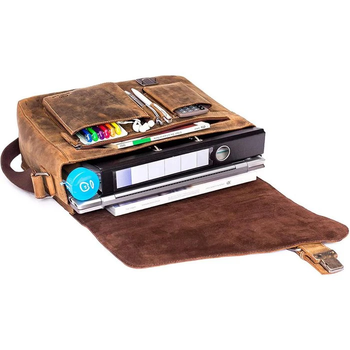 Almadih Umhängetasche Jon No.2, Echt Leder, 36 X 27 X 12cm, Braun Vintage – Bild 4