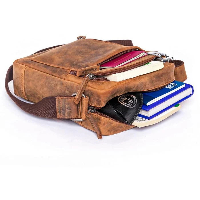 Almadih Umhängetasche Finn, Echt Leder, 21 X 24 X 7cm, Braun Vintage – Bild 4