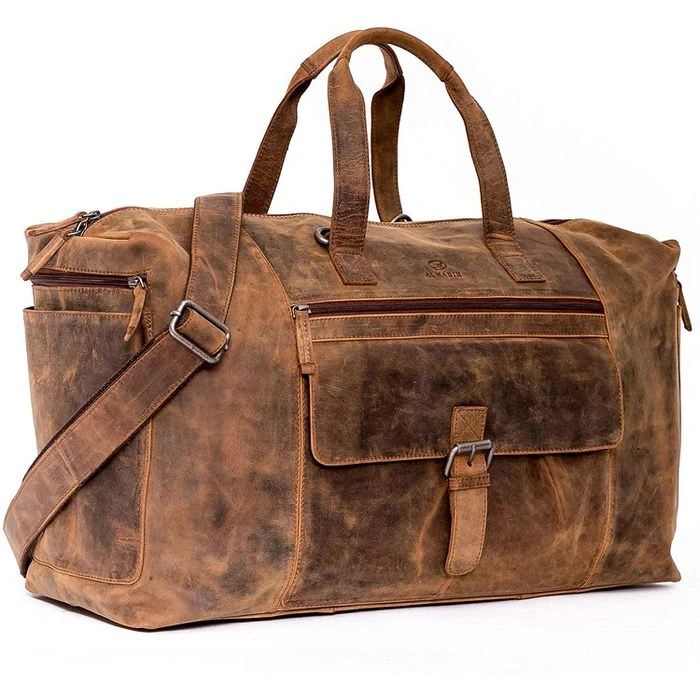Almadih Reisetasche Aiko, Echt Leder, Braun Vintage, 29 Liter, 54cm, Größe S