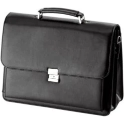 D&N Aktentasche 5373 Basic V, Kunstleder, Mit Schnappverschluss, Schwarz