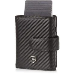 Kronenschein Geldbörse Pop-UP, GZ-01C, Echt Nappaleder, Herren RFID Schutz Münzfach Reißverschluss Carbon