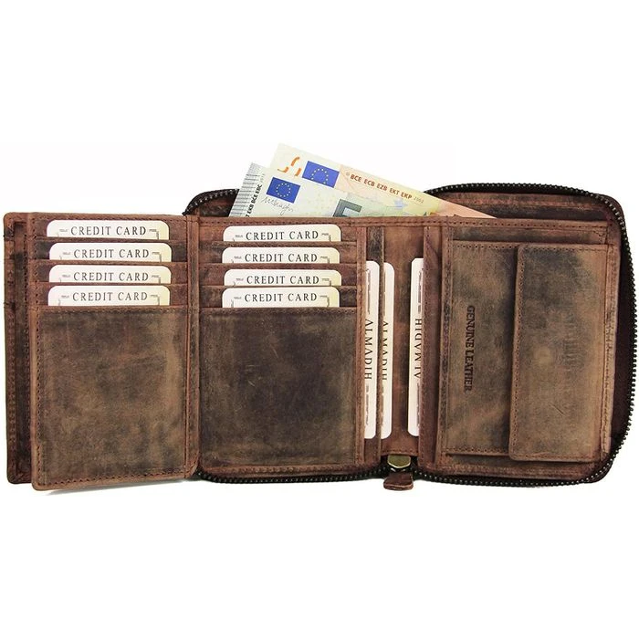 Almadih Geldbörse P2H-RV, Echt Leder, RFID Schutz, Münzfach, Druckknopf, Braun – Bild 5