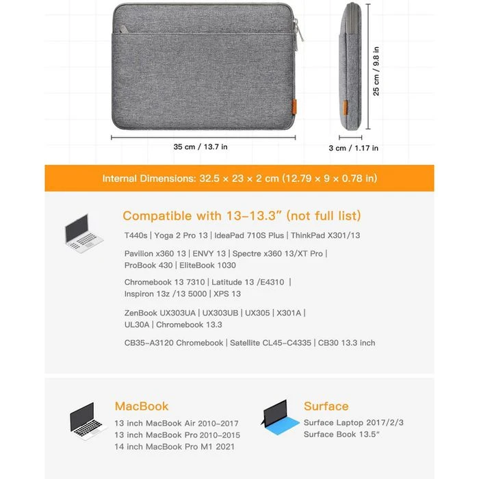 Inateck Laptophülle LB01005-13, Polyester, Grau, Bis 33,78 Cm / 13,3 Zoll – Bild 7
