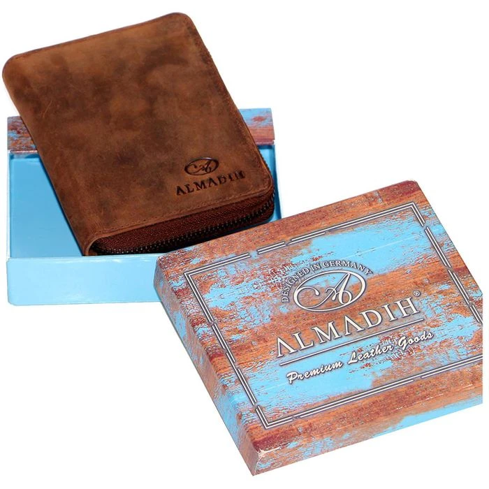 Almadih Geldbörse P2H-RV, Echt Leder, RFID Schutz, Münzfach, Druckknopf, Braun – Bild 7