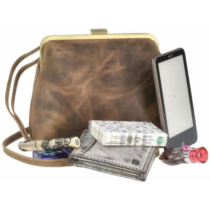 Greenburry Umhängetasche Vintage Clappy, 1713A-25, Echt Leder, 25 X 20 X 6cm, Antikbraun – Bild 5