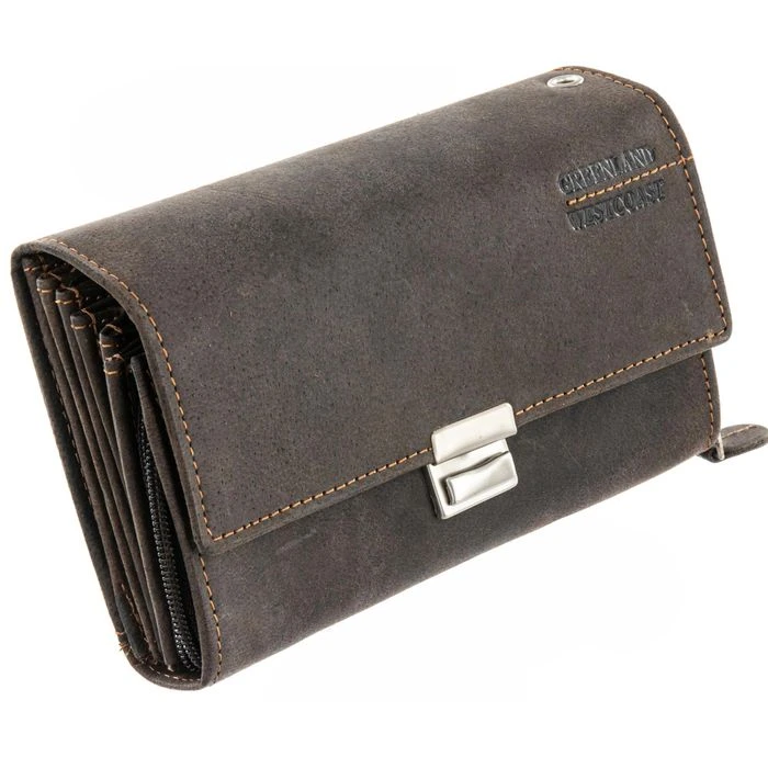 Greenland Kellnerbörse Westcoast 873, Dunkelbraun, Echt Büffelleder 17x11cm Stufenförmige Innenfächer
