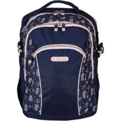 Herlitz Schulrucksack Ultimate Blossom, 50038039, Blüten, Für Mädchen, Dunkelblau / Rosa
